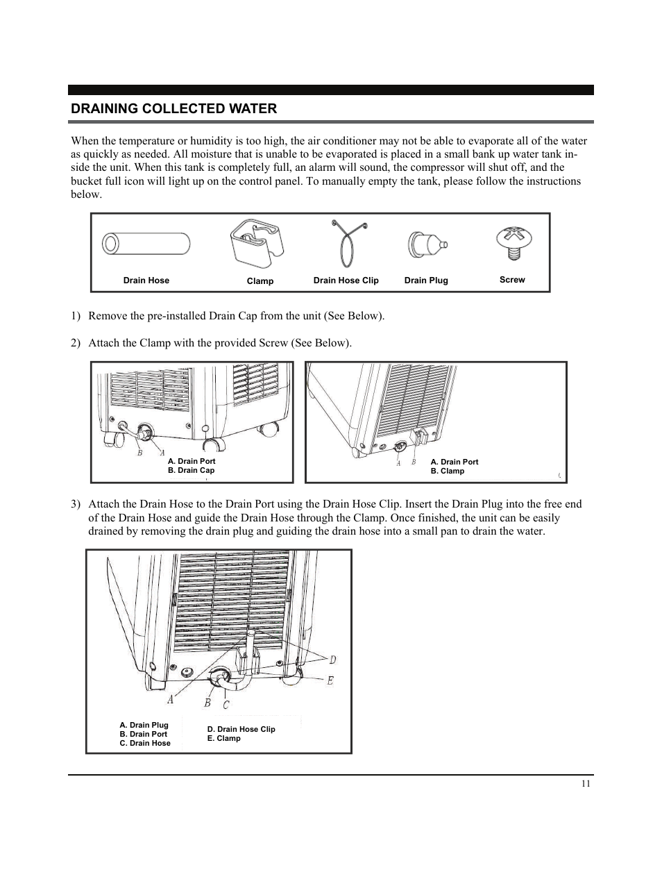 Draining collected water | Soleus Air Portable Air Conditioner GM-PAC-08E3 User Manual | Page 11 / 16