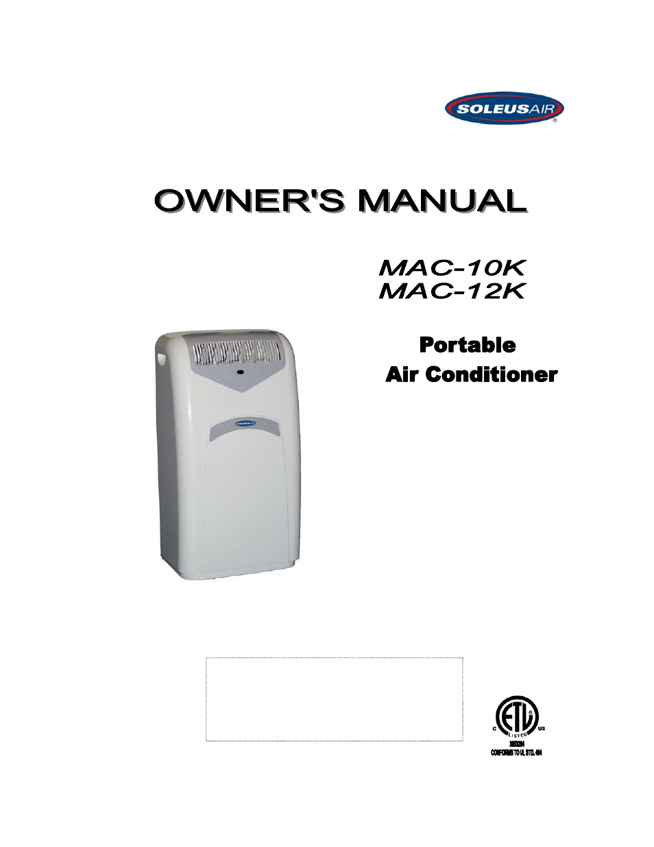 Soleus Air MAC-12K User Manual | 15 pages