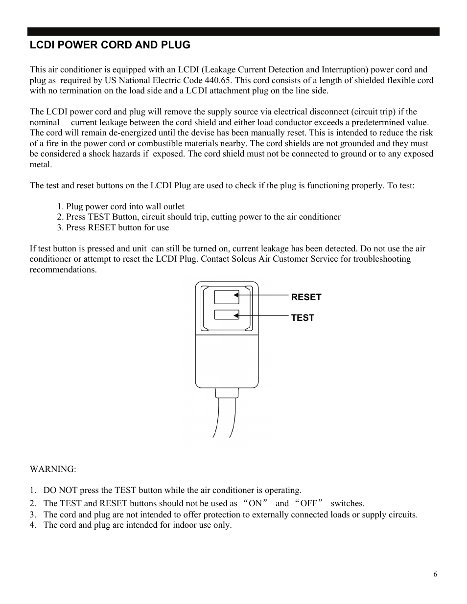 Lcdi power cord and plug | Soleus Air PE2-08R-62 User Manual | Page 6 / 16