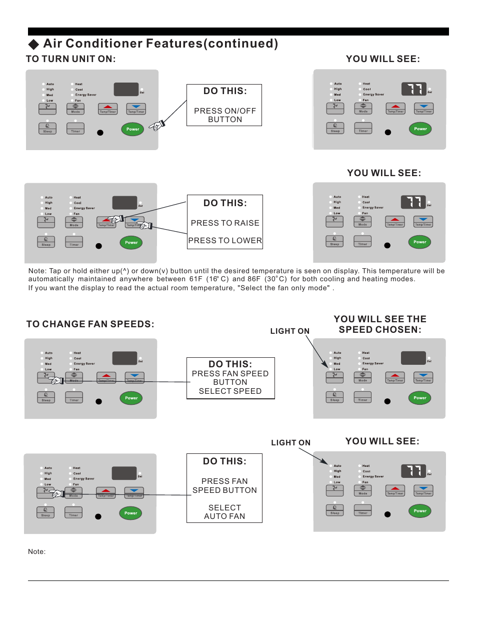 Air conditioner feature s(continued) | SoleusAir SG-TTW-10HC User Manual | Page 11 / 20