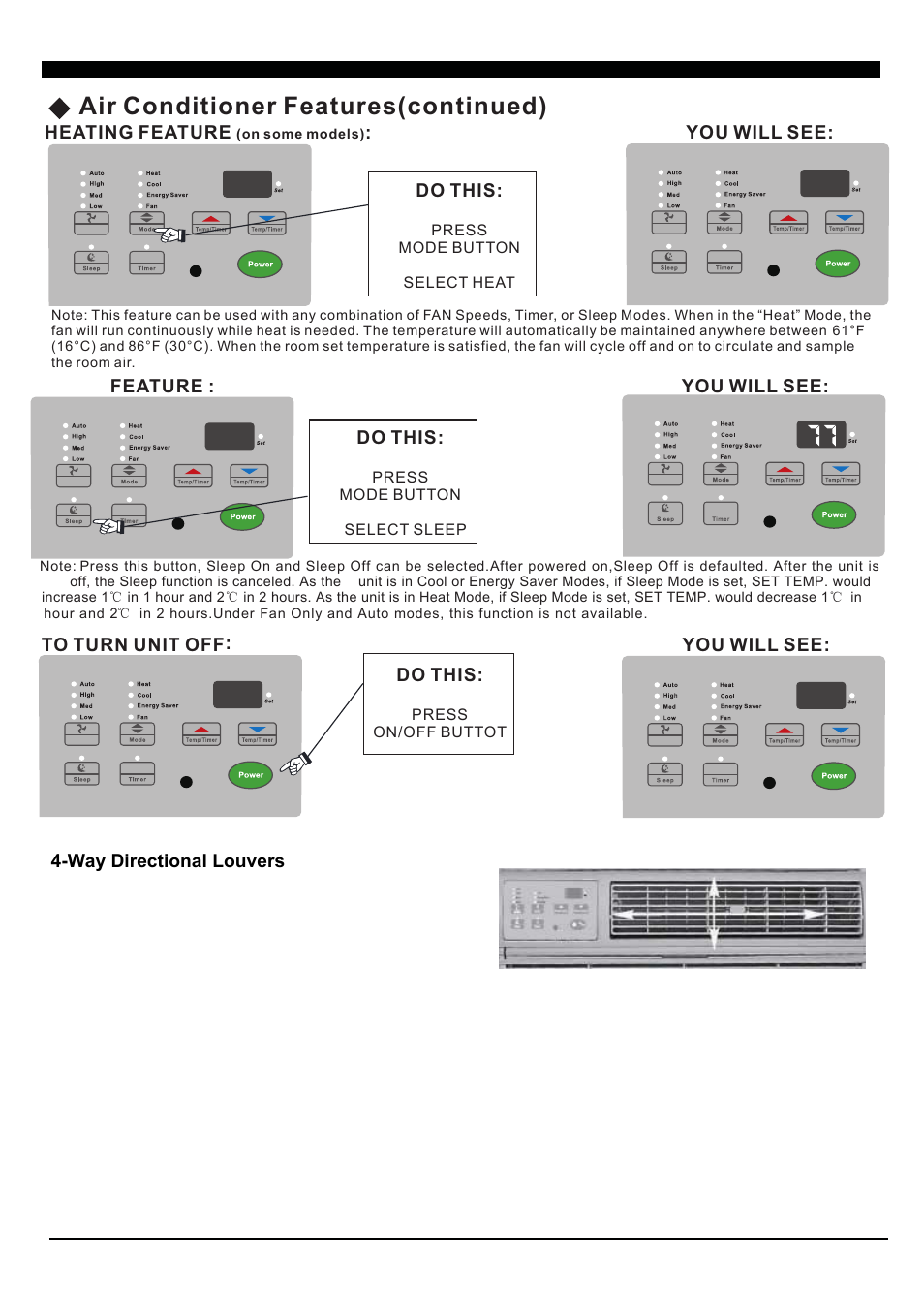 Air conditioner feature s(continued) | SoleusAir SG-TTW-10HC User Manual | Page 13 / 20