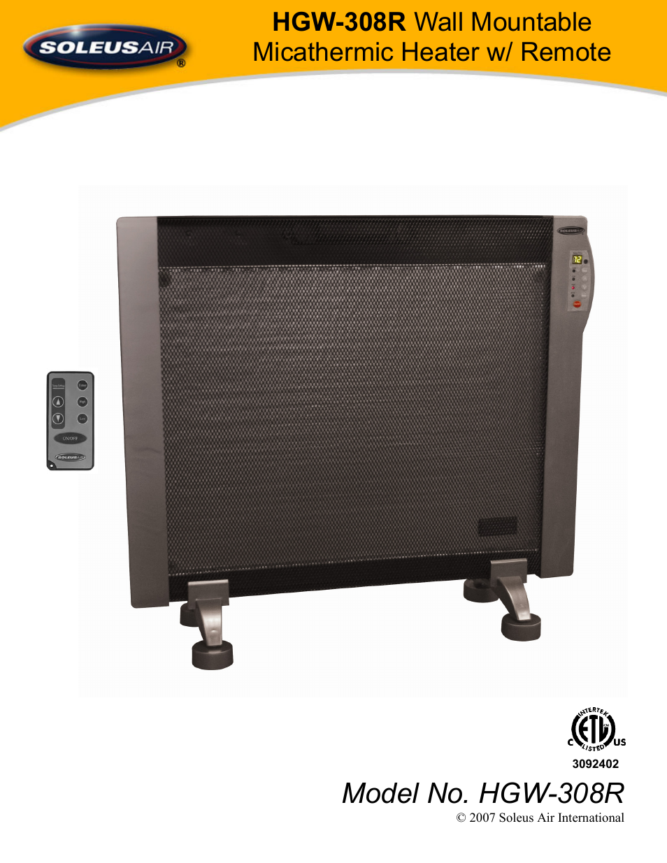 Soleus Air HGW-308R User Manual | 11 pages