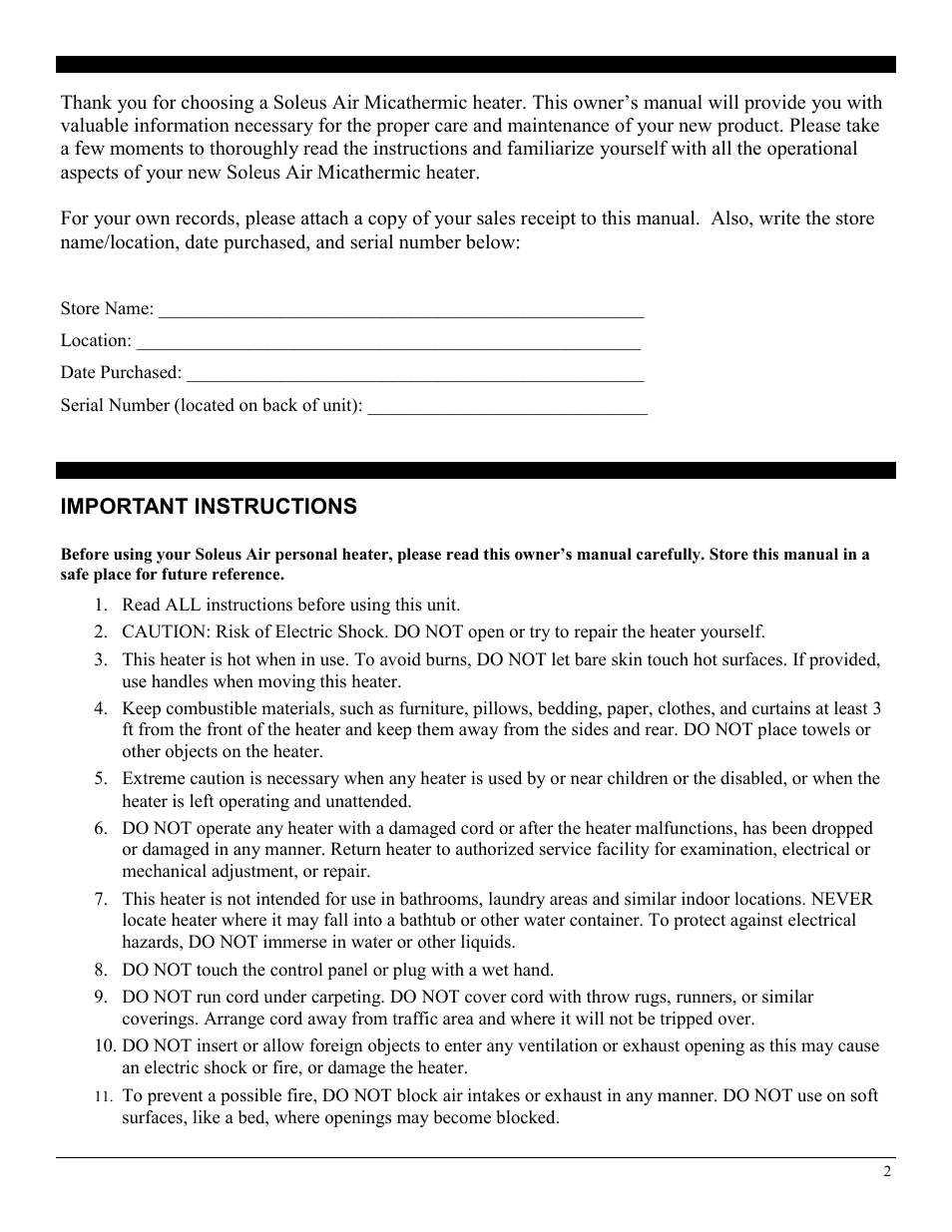 Soleus Air HGW-308R User Manual | Page 2 / 11