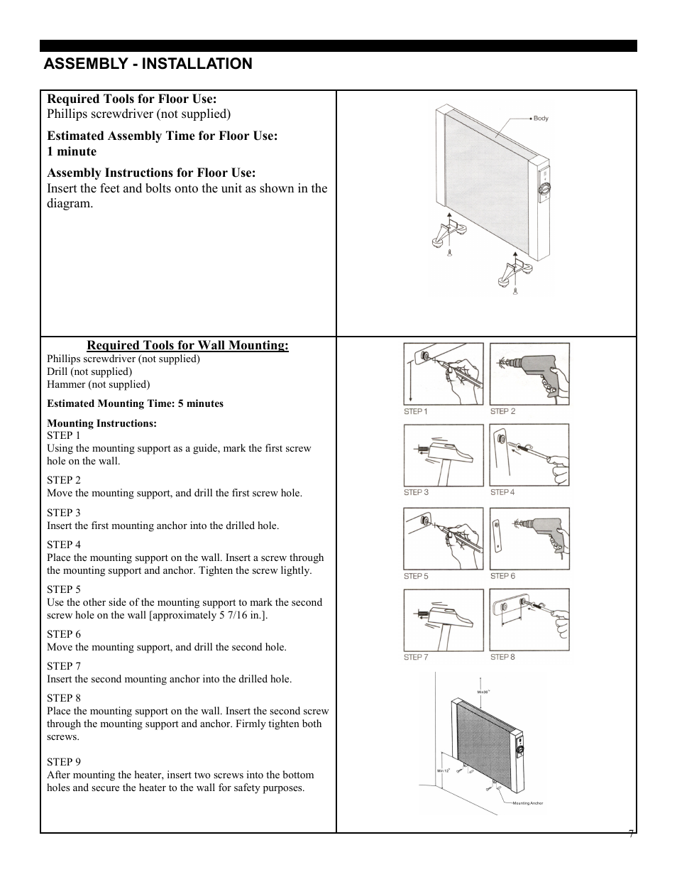 Assembly - installation | Soleus Air HGW-308R User Manual | Page 7 / 11
