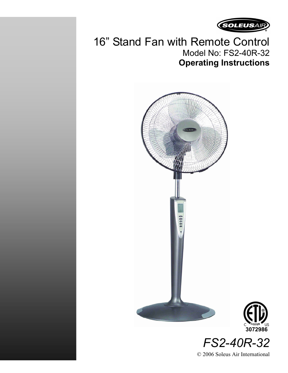 Soleus Air FS2-40R-32 User Manual | 7 pages