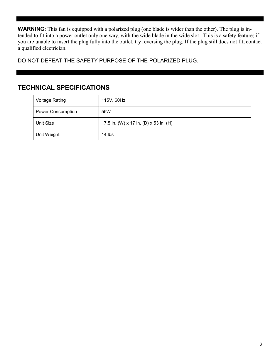 Technical specifications | Soleus Air FS2-40R-32 User Manual | Page 3 / 7