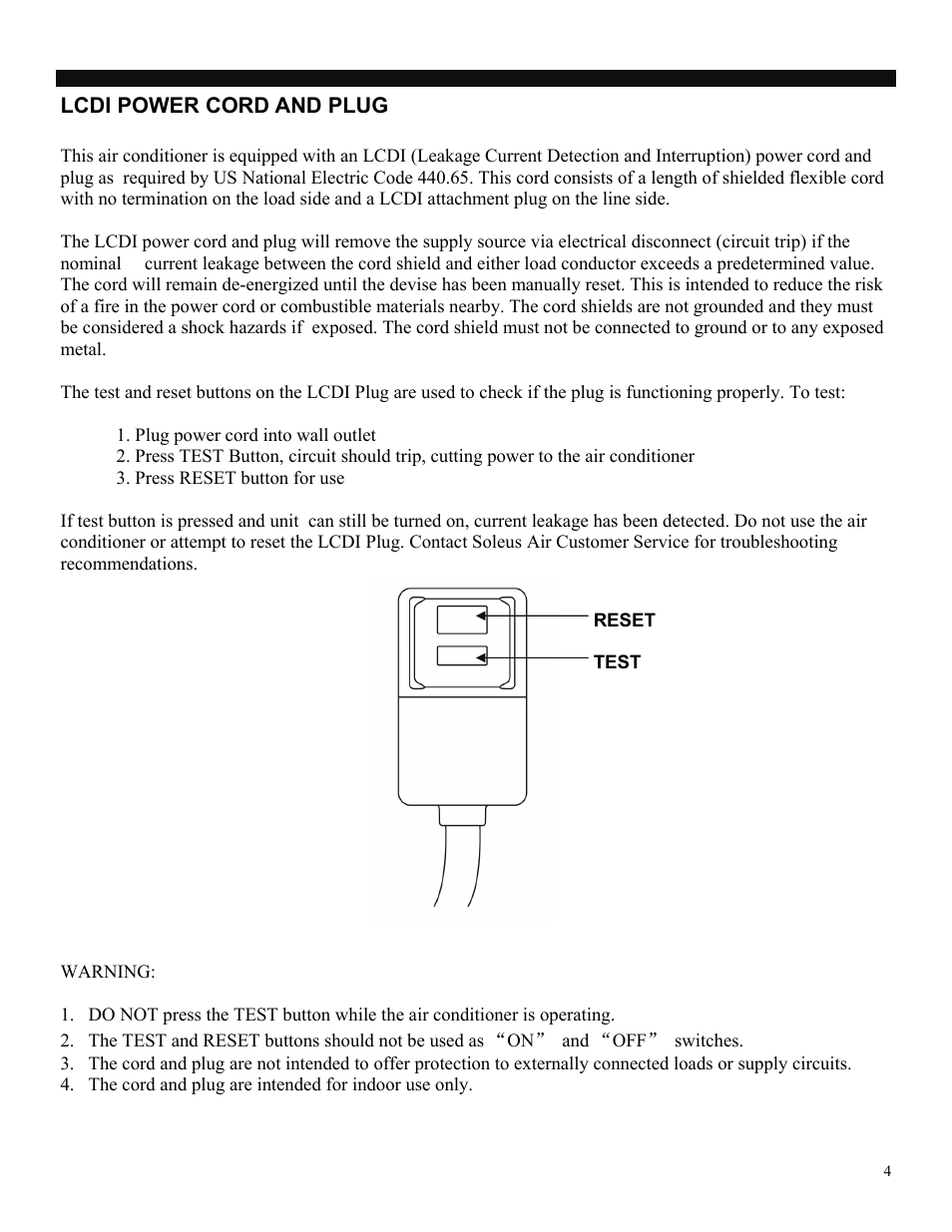 Lcdi power cord and plug | Soleus Air LX-140BL User Manual | Page 4 / 18