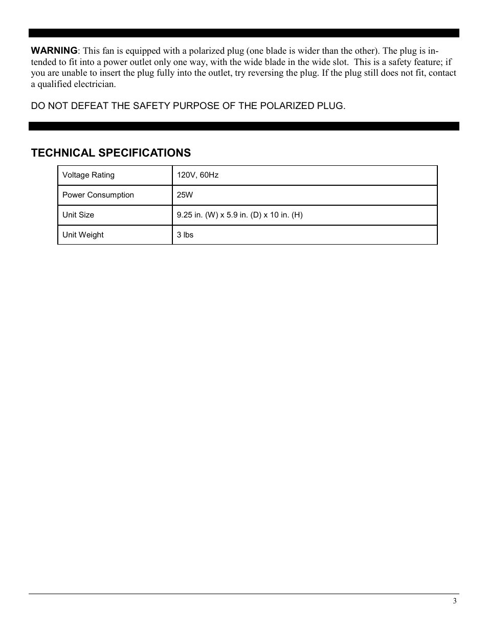 Technical specifications | Soleus Air FT1-20-10 User Manual | Page 3 / 6