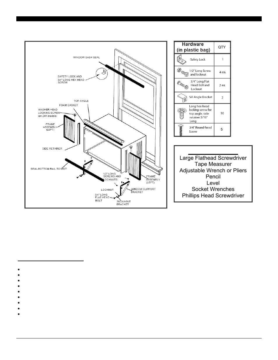 Parts list, Parts list tools needed | Soleus Air Electronic Window Air Conditioner SG-WAC-25ESE-C User Manual | Page 4 / 21