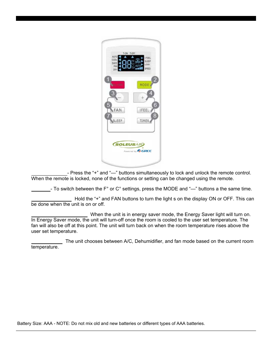 Operating your air conditioner | SoleusAir G-WAC-06ESE-F User Manual | Page 12 / 17