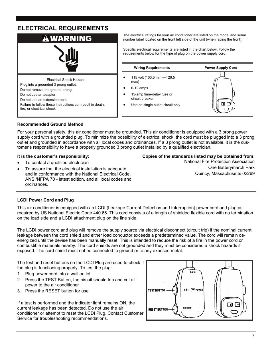 Electrical requirements | SoleusAir SG-WAC-05SM User Manual | Page 3 / 12