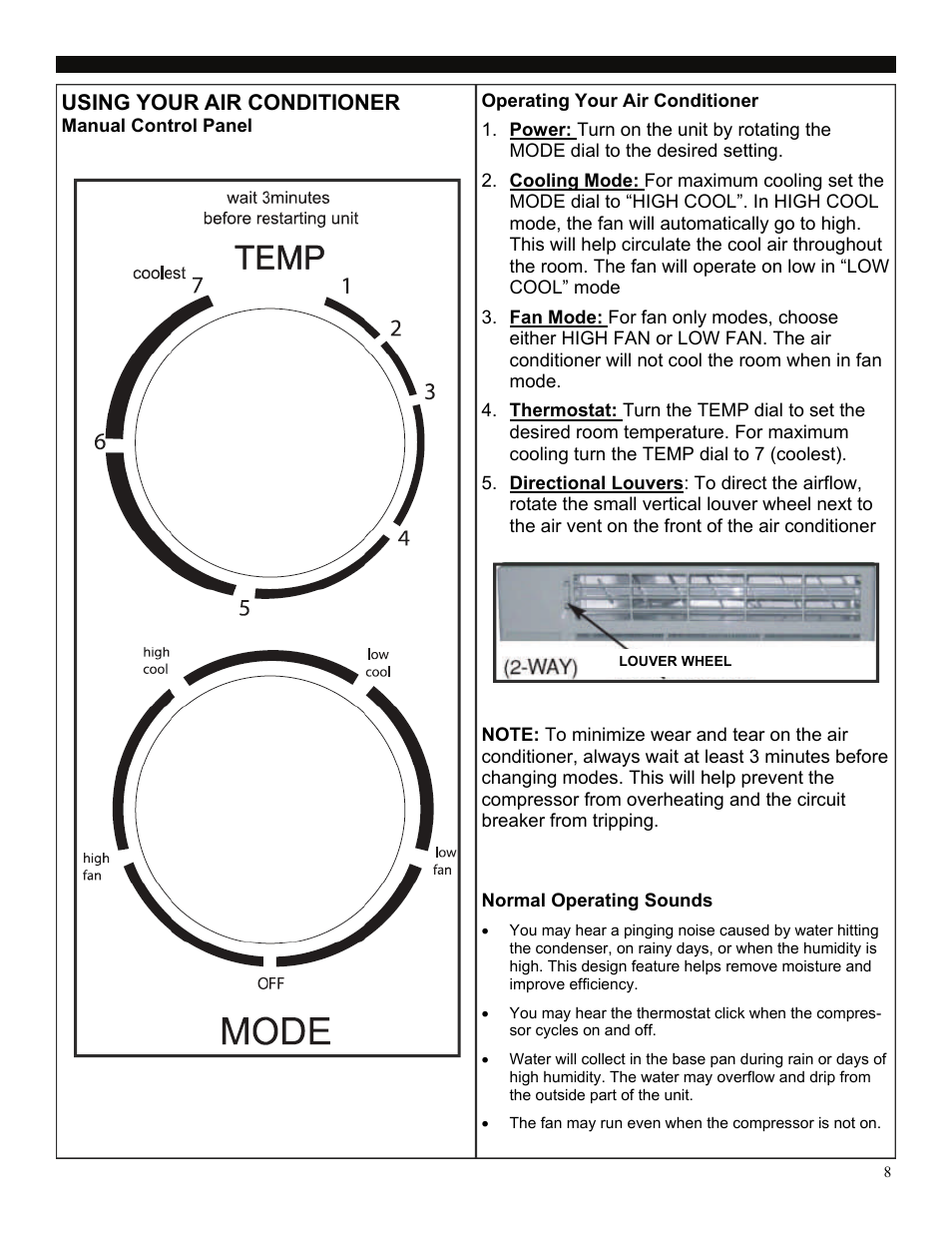 Using your air conditioner | SoleusAir SG-WAC-05SM User Manual | Page 8 / 12