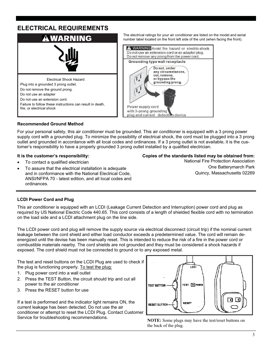 Electrical requirements | Soleus Air SG-TTW-10HC User Manual | Page 4 / 18