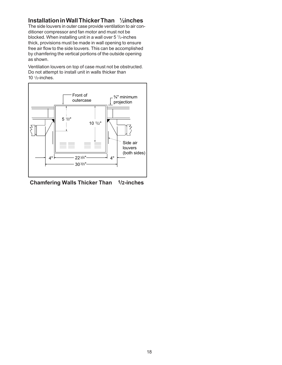 Installation in wall thicker than 5 ½inches, Chamfering walls thicker than 5, Inches | Soleus Air KC-30H / KC-35H User Manual | Page 20 / 22