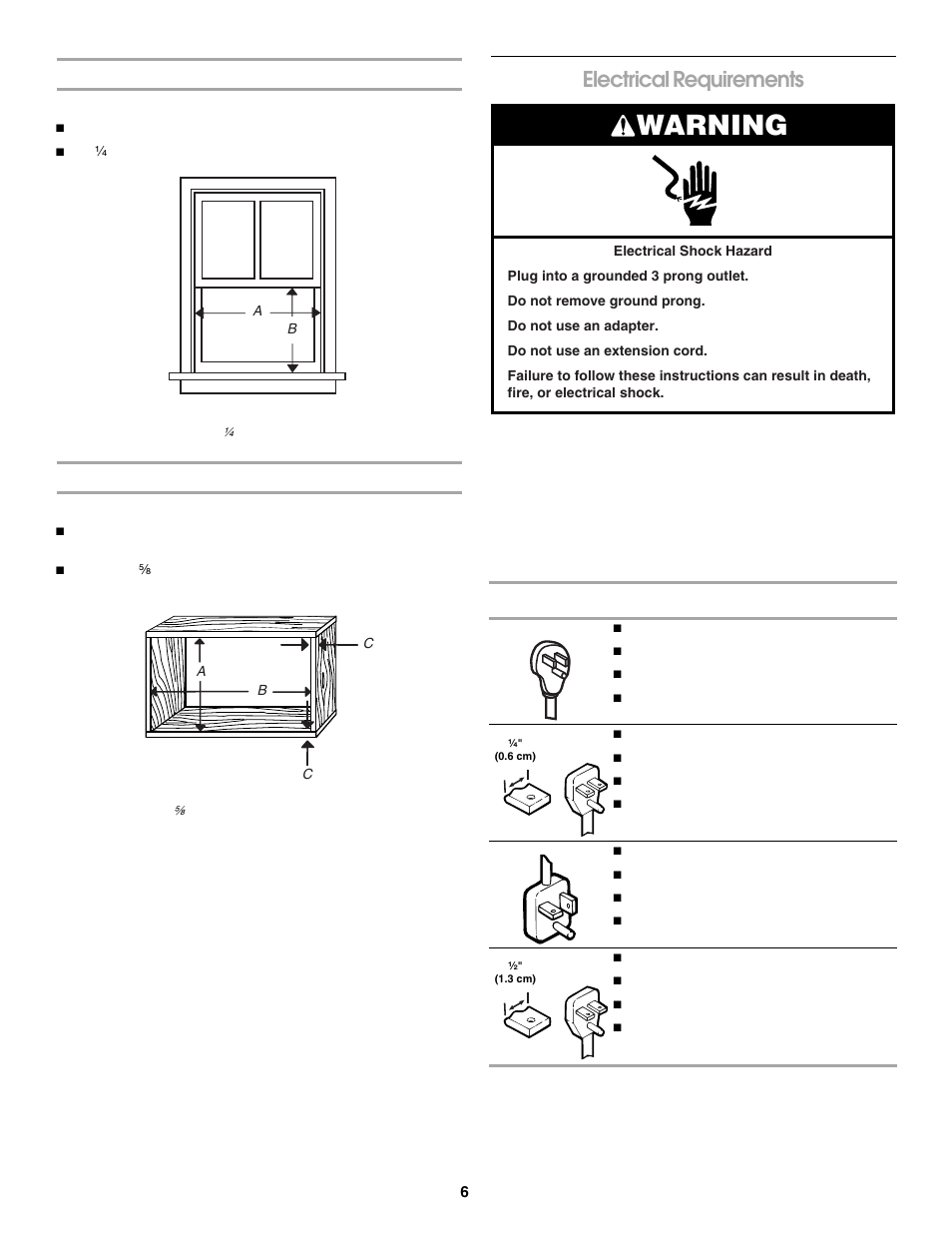 Warning, Electrical requirements | Soleus Air KC-30H / KC-35H User Manual | Page 8 / 22