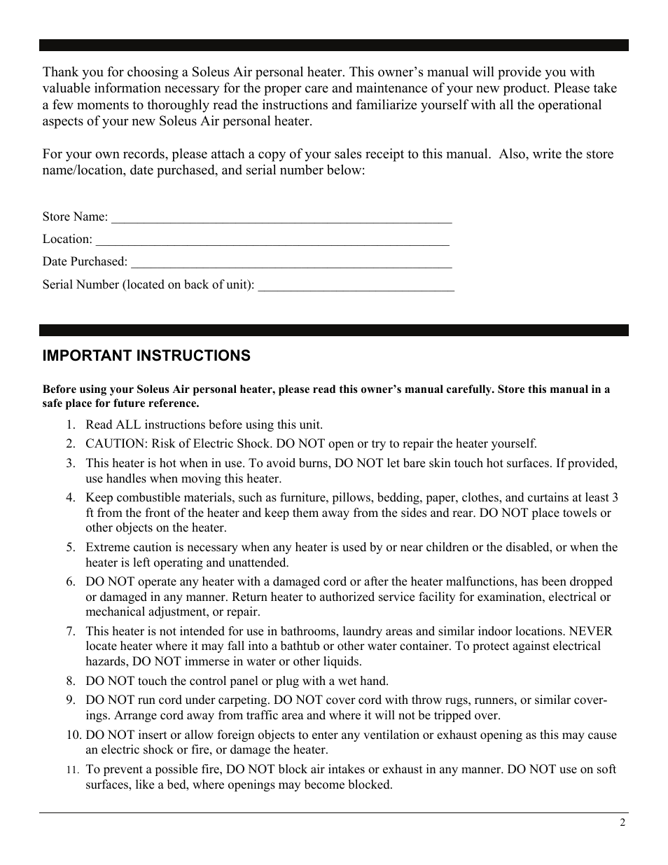 Soleus Air 3077997 User Manual | Page 2 / 7