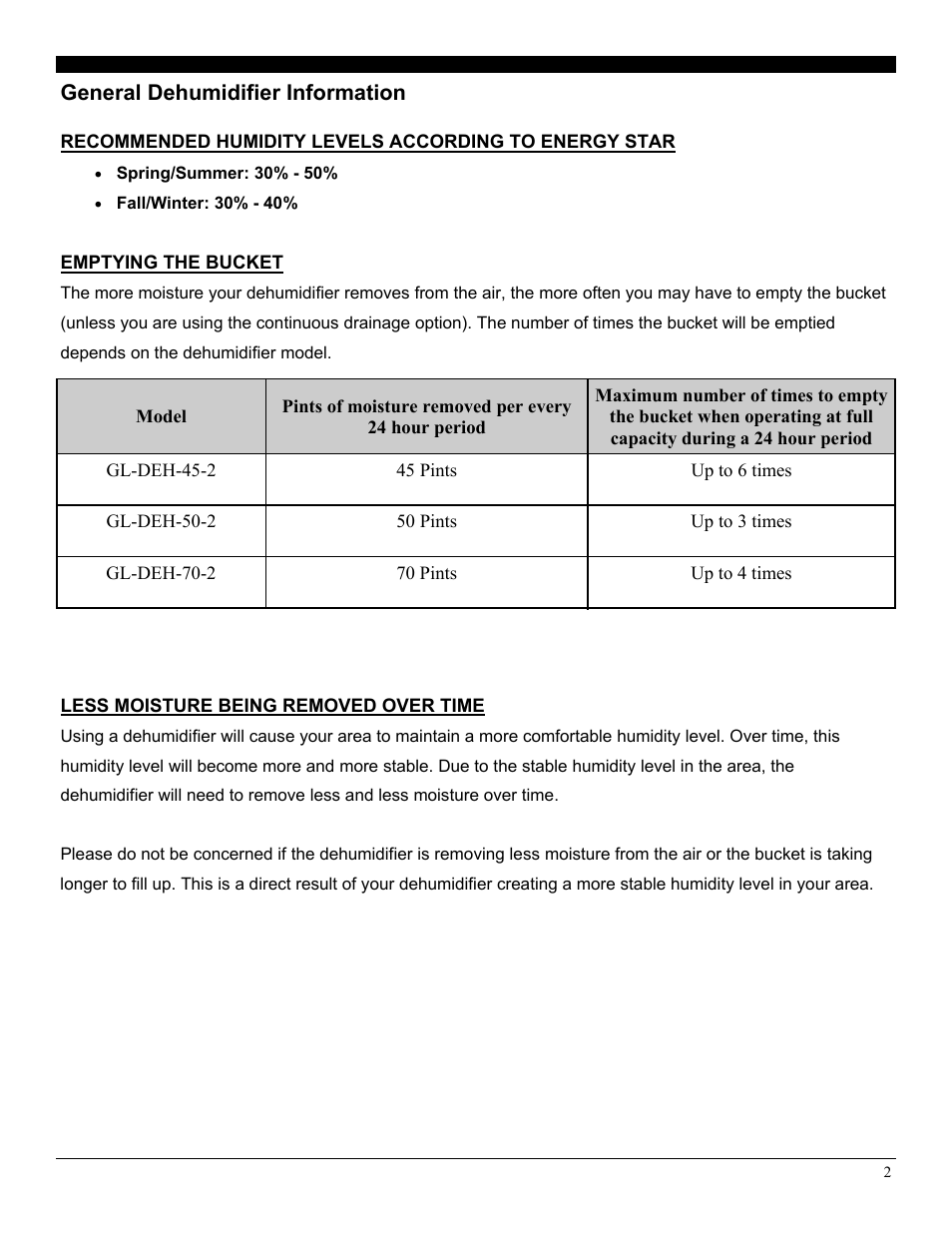 General dehumidifier information | Soleus Air SoleusAir GL-DEH Portable Dehumidifier GL-DEH-45-2 User Manual | Page 2 / 11