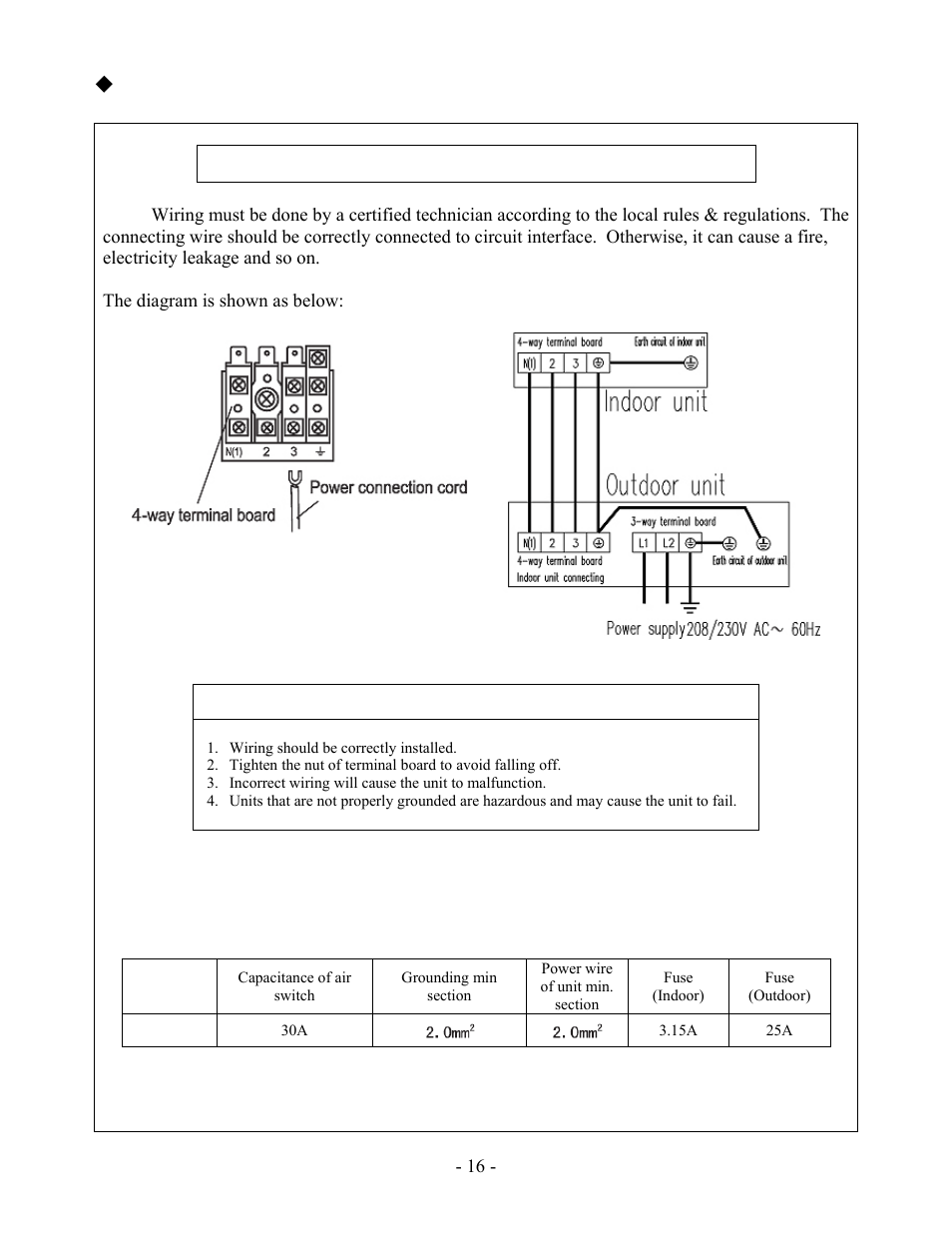Installation, Electric wiring, Wire | Soleus Air KFHHP-22-ID User Manual | Page 18 / 26