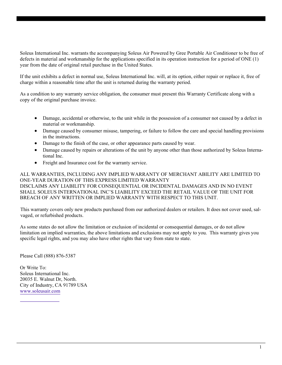 Warranty | Soleus Air 12 User Manual | Page 16 / 16
