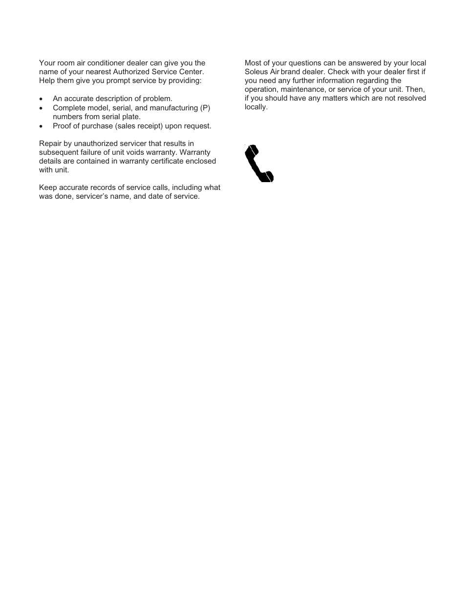 When service is required, Any questions | Soleus Air KC-45H User Manual | Page 16 / 20