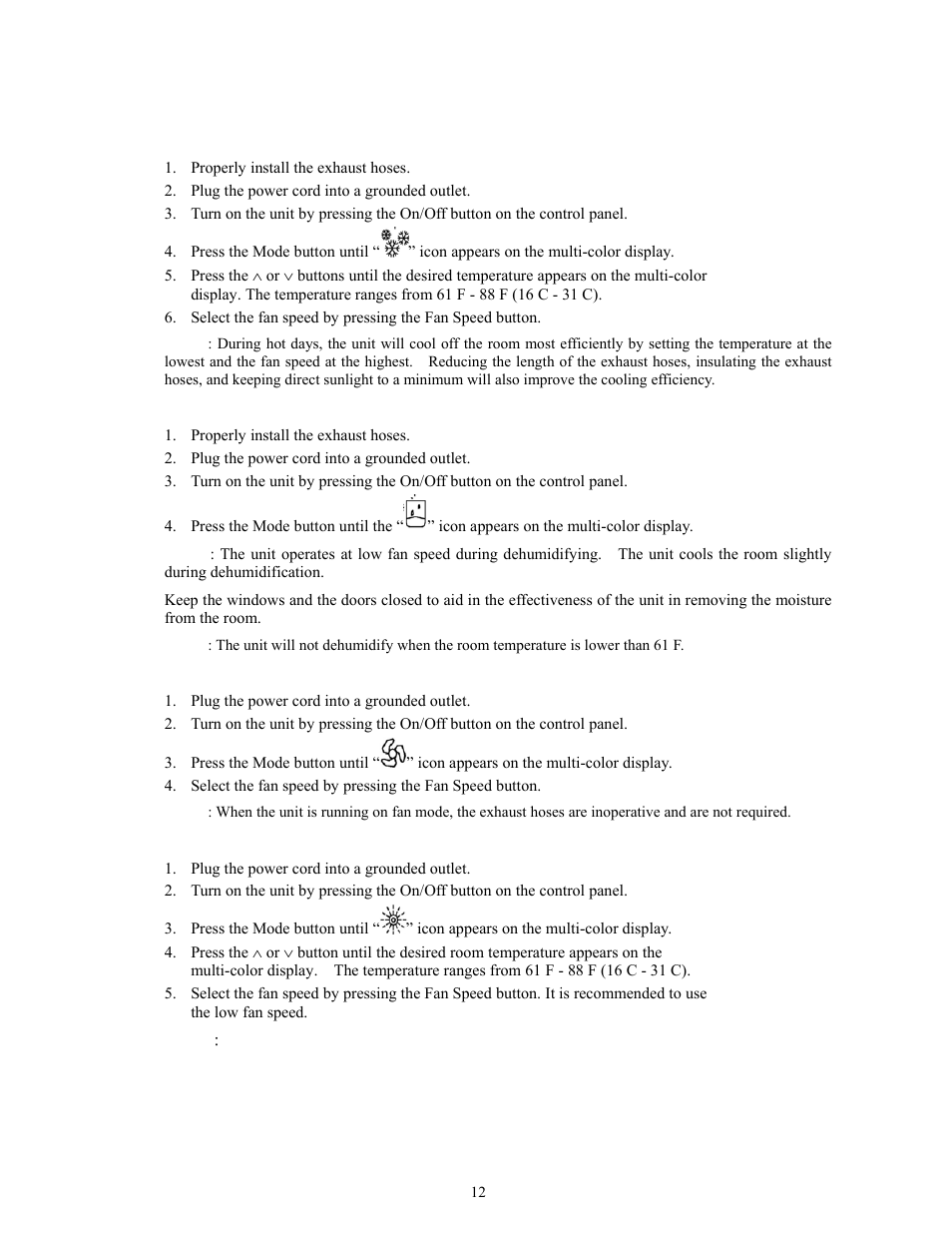 Operation using the control panel | Soleus Air PH1-14R-03 User Manual | Page 12 / 19