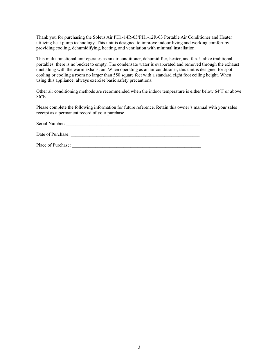 Introduction | Soleus Air PH1-14R-03 User Manual | Page 3 / 19