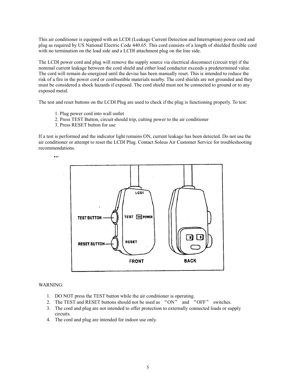 Lcdi power cord and plug | Soleus Air PH1-14R-03 User Manual | Page 5 / 19