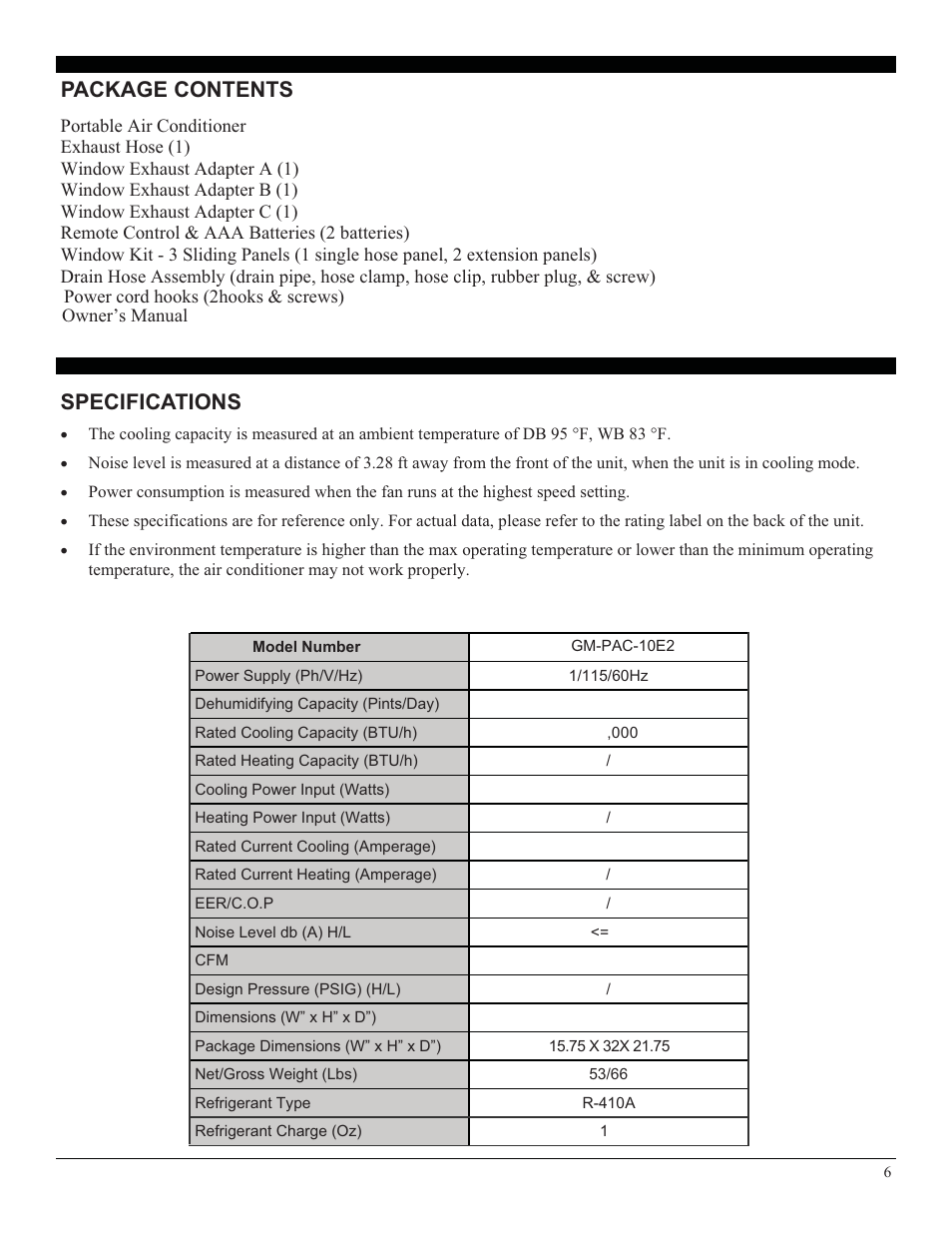 Specifications, Package contents | Soleus Air 10 User Manual | Page 6 / 18