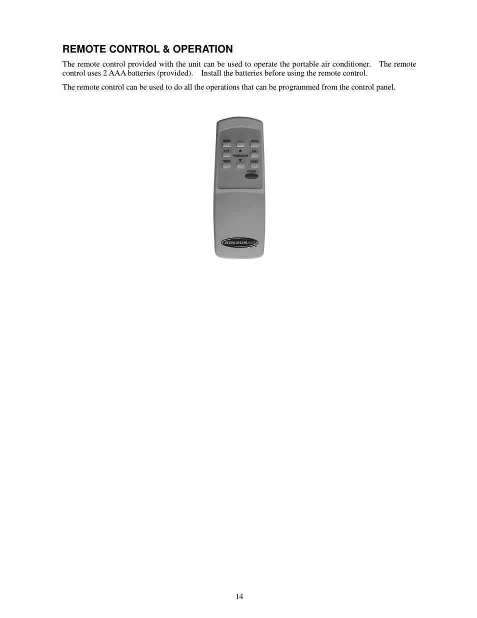 Remote control & operation | Soleus Air PH1-12R-03 User Manual | Page 14 / 19