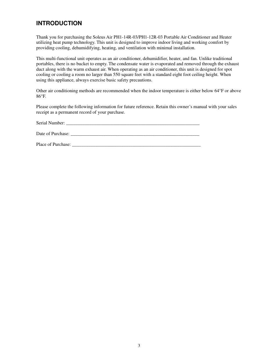 Introduction | Soleus Air PH1-12R-03 User Manual | Page 3 / 19