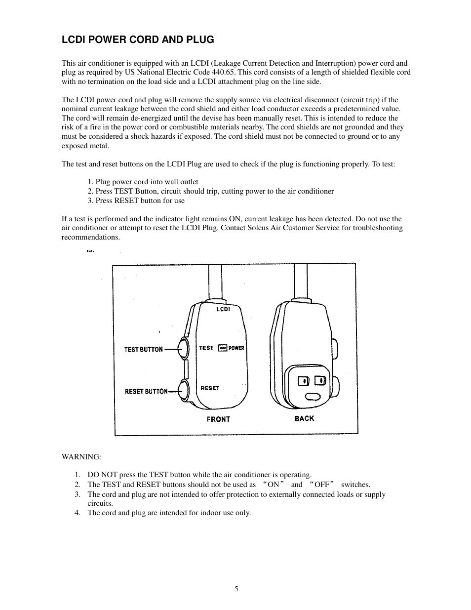 Lcdi power cord and plug | Soleus Air PH1-12R-03 User Manual | Page 5 / 19