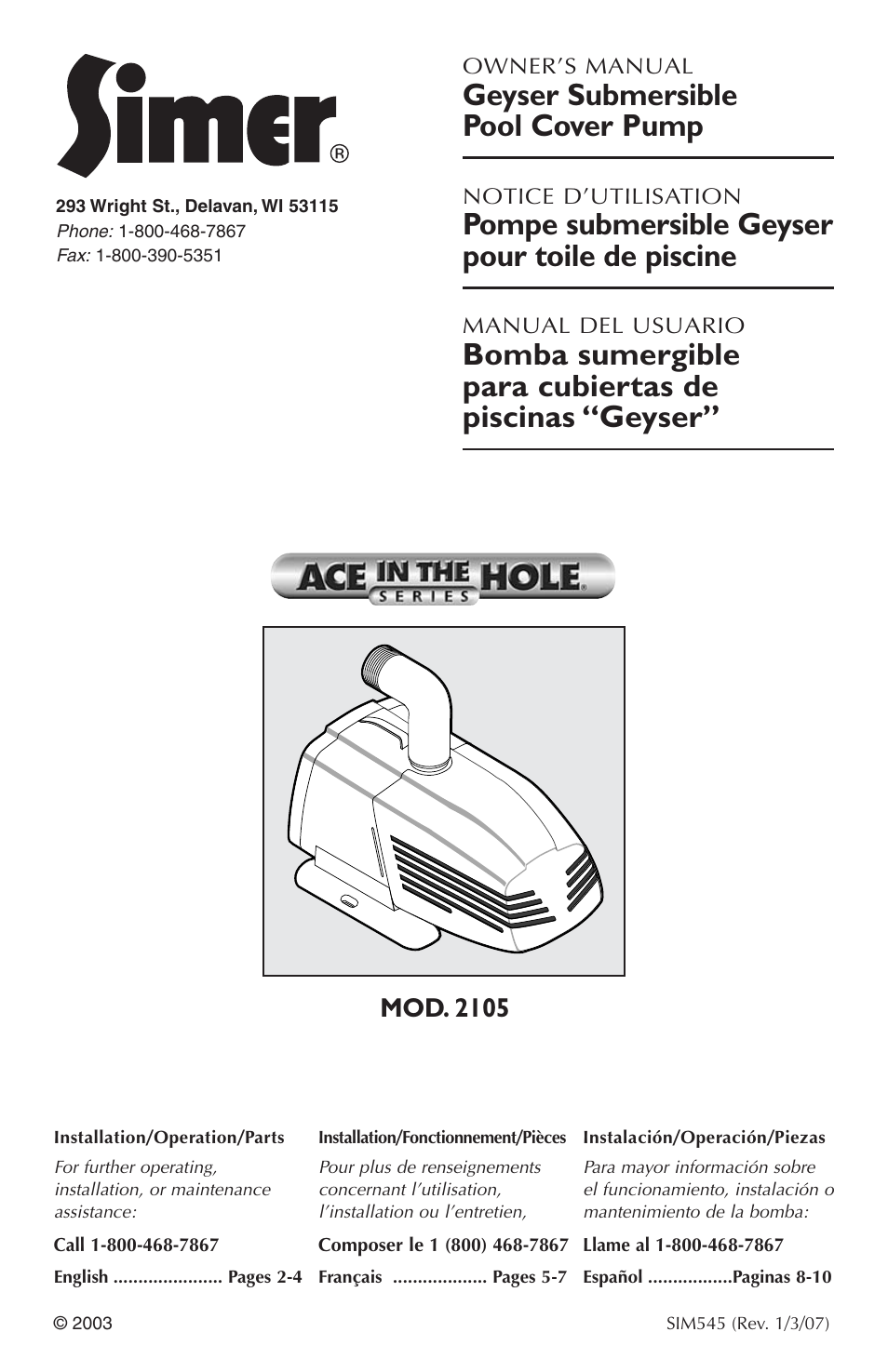 Simer Pumps 2105 User Manual | 12 pages