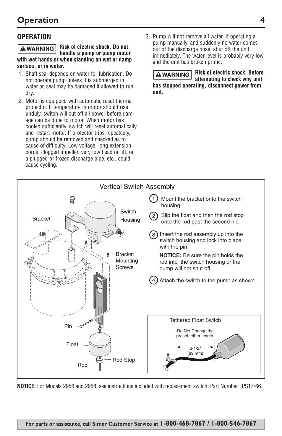 Operation 4 | Simer Pumps 2943 User Manual | Page 4 / 20