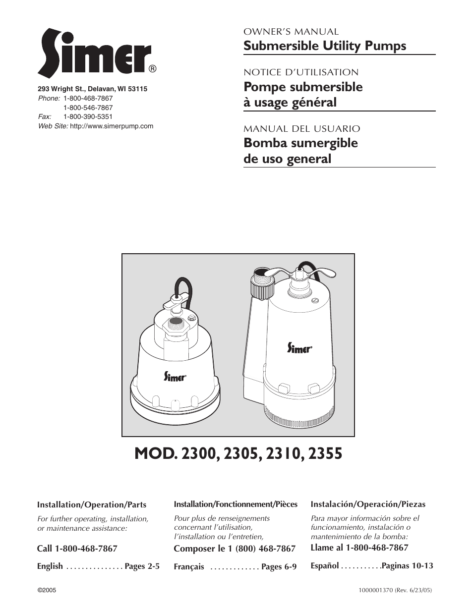 Simer Pumps 2355 User Manual | 15 pages