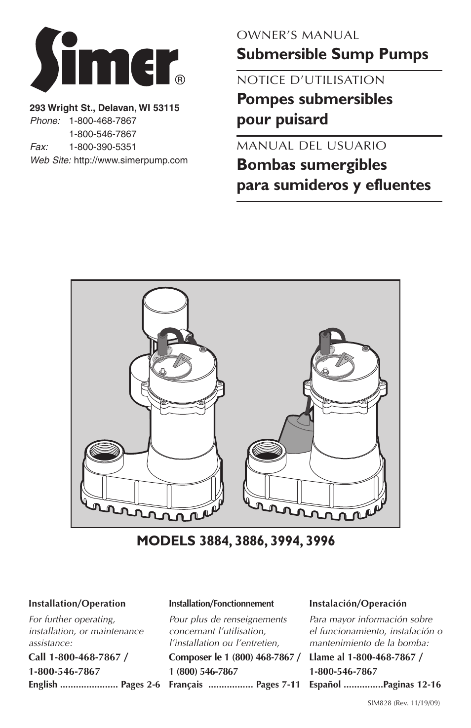 Simer Pumps SIMER 3994 User Manual | 16 pages