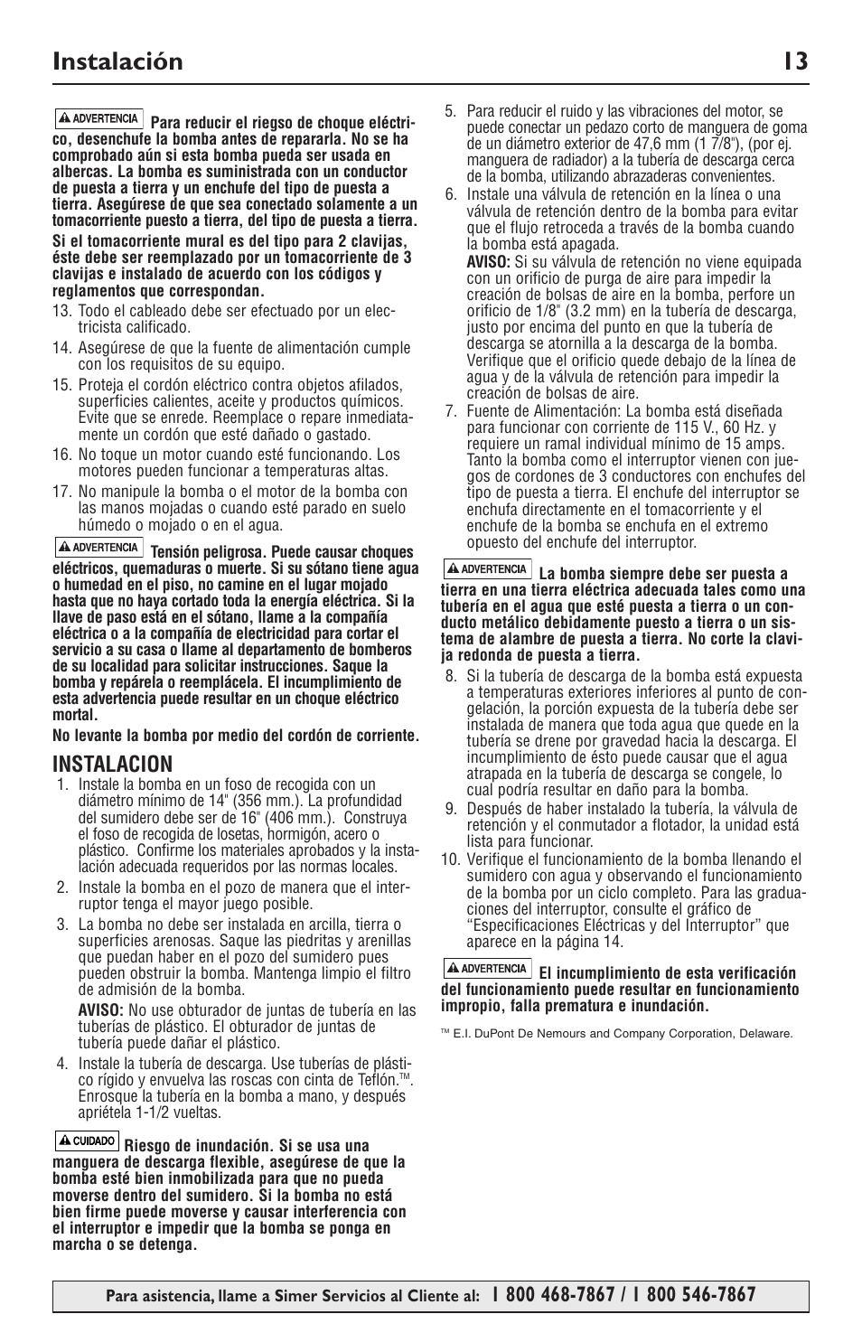 Instalación 13, Instalacion | Simer Pumps SIMER 3994 User Manual | Page 13 / 16