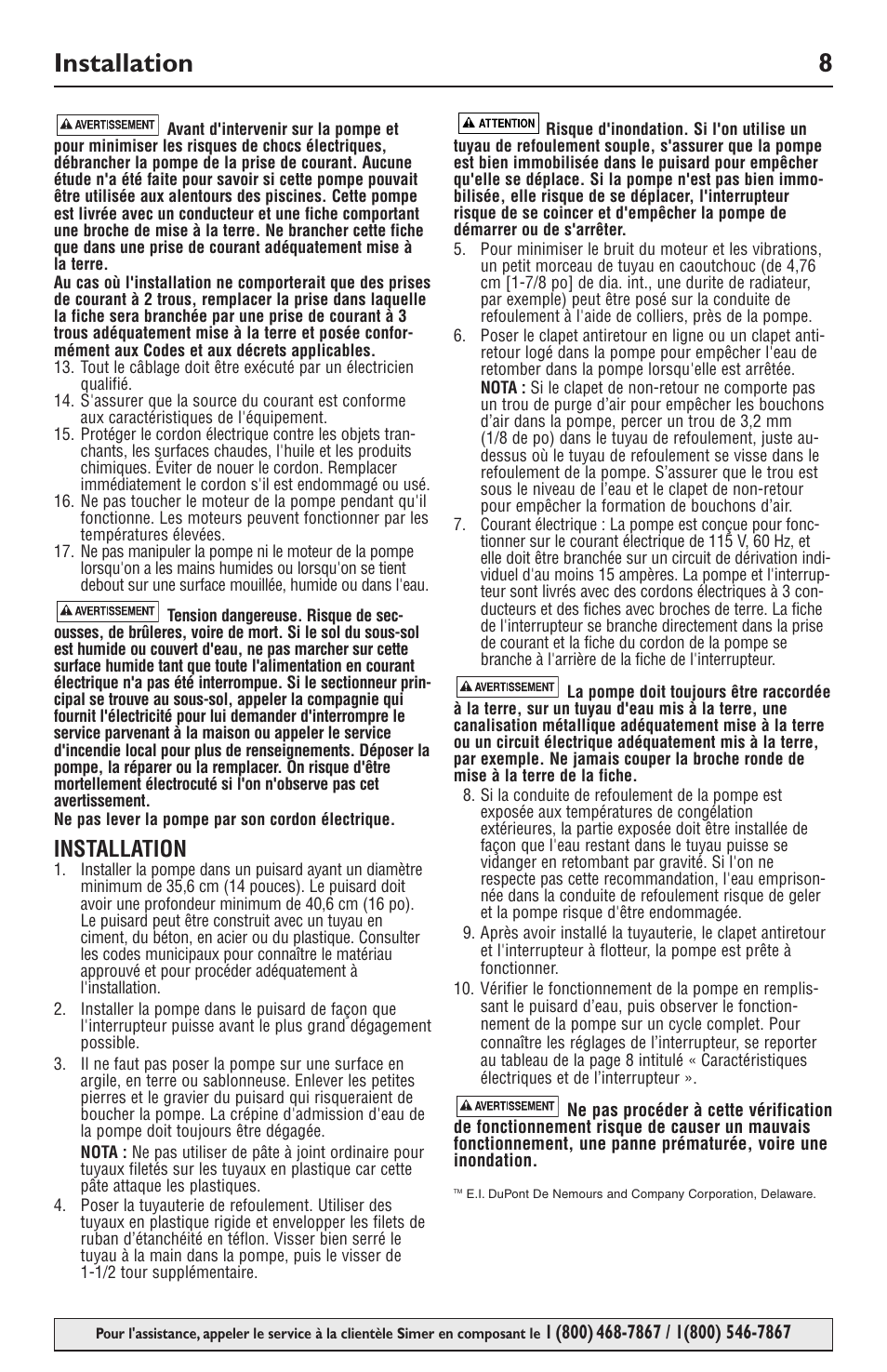 Installation 8, Installation | Simer Pumps SIMER 3994 User Manual | Page 8 / 16
