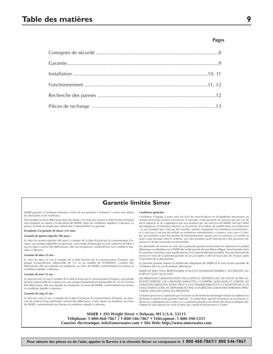 Simer Pumps PORTABLE UTILITY/SPRINKLER PUMP 2825SS User Manual | Page 9 / 20