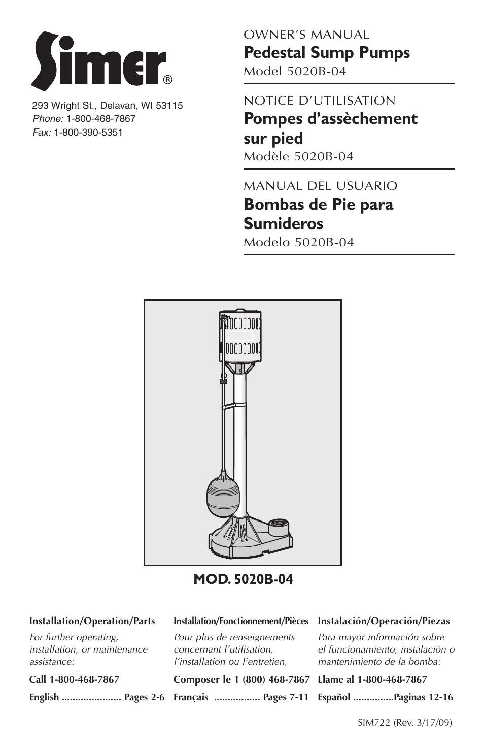 Simer Pumps 5020B-04 User Manual | 16 pages