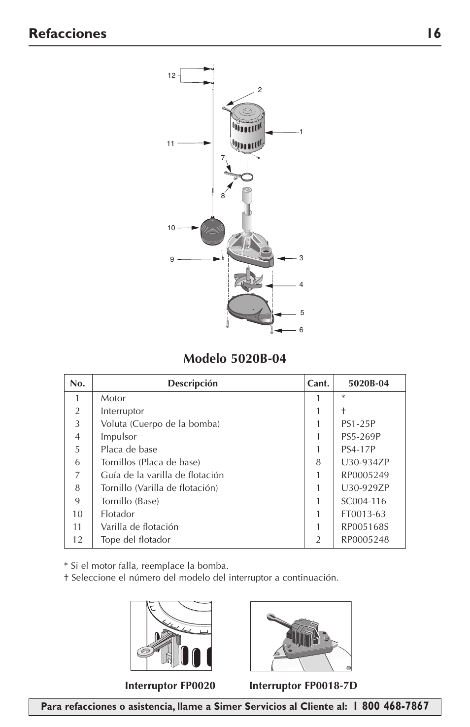 Refacciones 16 | Simer Pumps 5020B-04 User Manual | Page 16 / 16