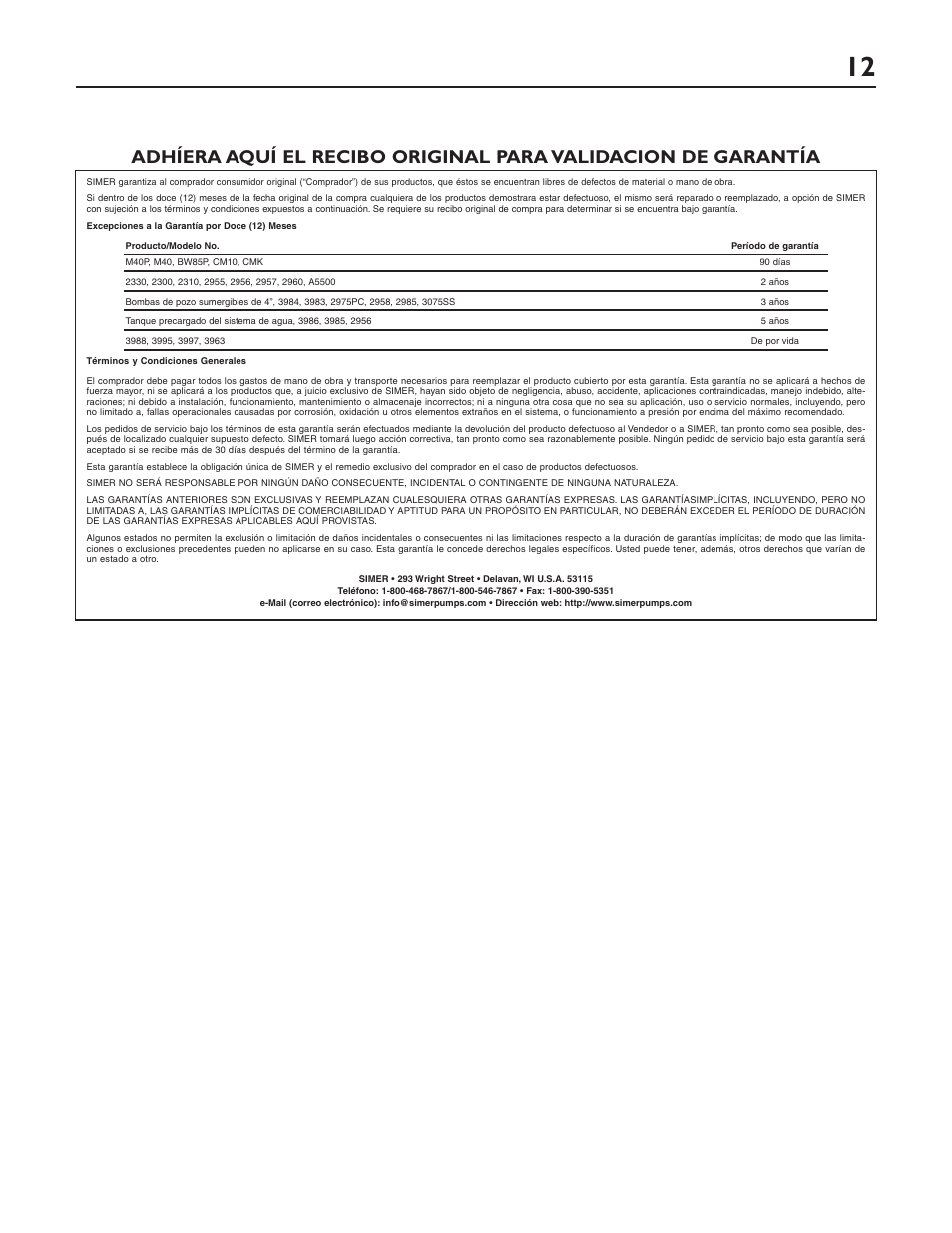 Simer Pumps SMART GEYSER 2330-03 User Manual | Page 12 / 12