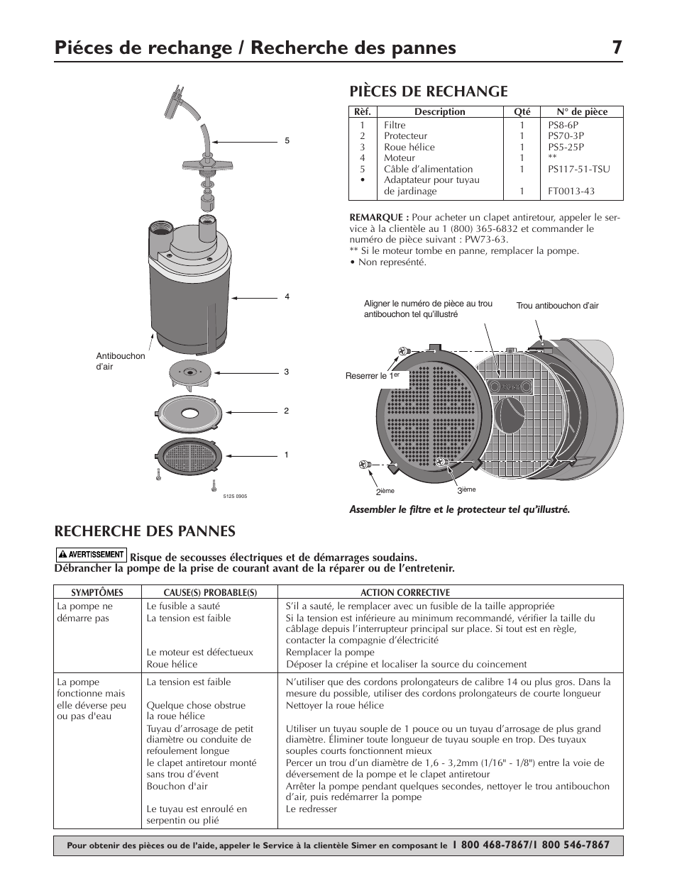 Piéces de rechange / recherche des pannes 7, Pièces de rechange, Recherche des pannes | Simer Pumps SMART GEYSER 2330-03 User Manual | Page 7 / 12