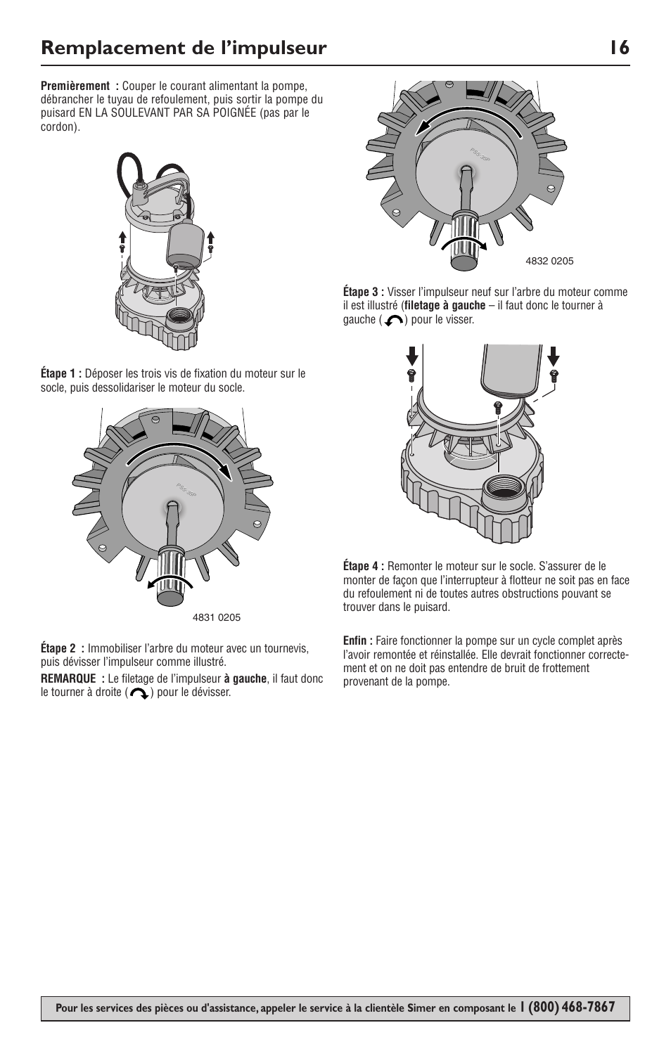 Remplacement de l’impulseur 16 | Simer Pumps SIMER 3985 User Manual | Page 16 / 28