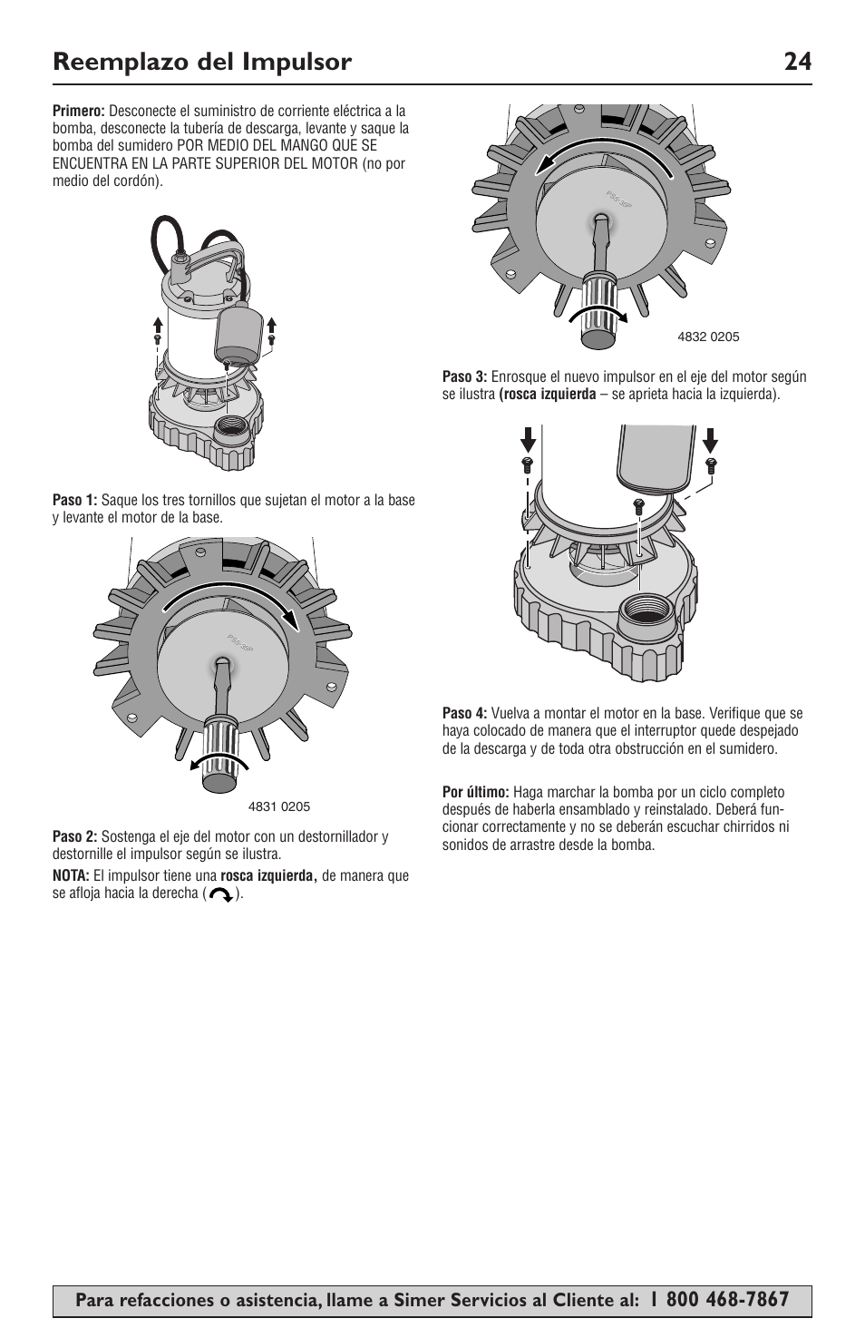 Reemplazo del impulsor 24 | Simer Pumps SIMER 3985 User Manual | Page 24 / 28