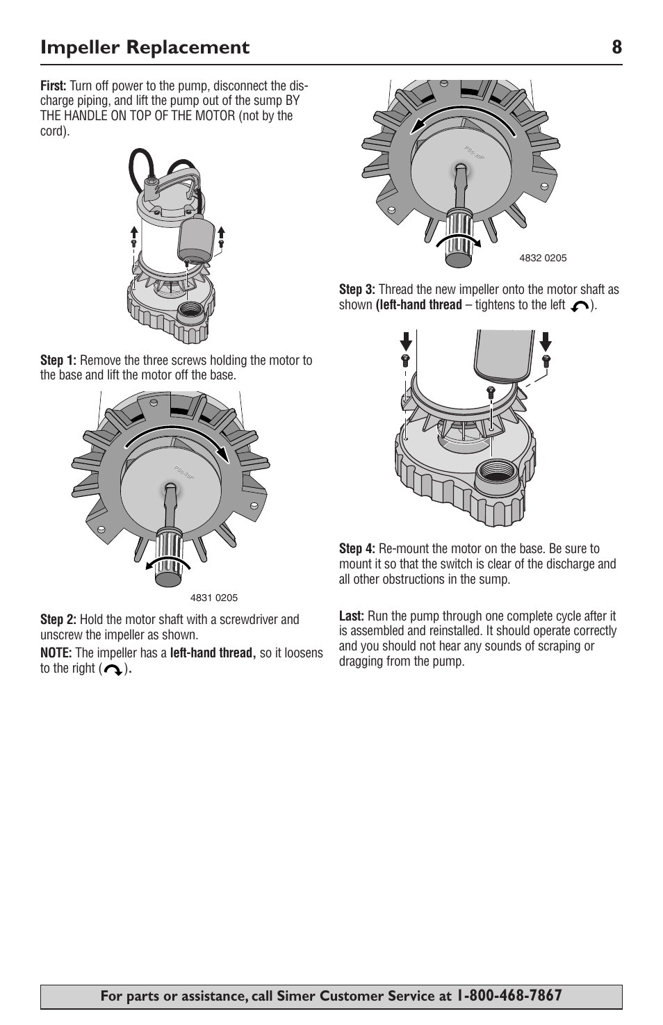 Impeller replacement 8 | Simer Pumps SIMER 3985 User Manual | Page 8 / 28