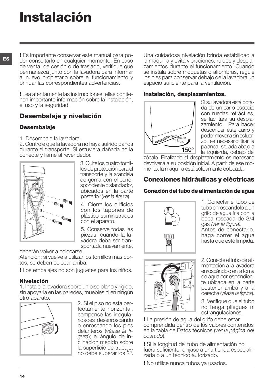 Instalación | Hotpoint Ariston ARTXL 109 User Manual | Page 14 / 72