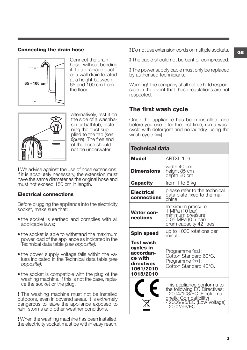 Hotpoint Ariston ARTXL 109 User Manual | Page 3 / 72