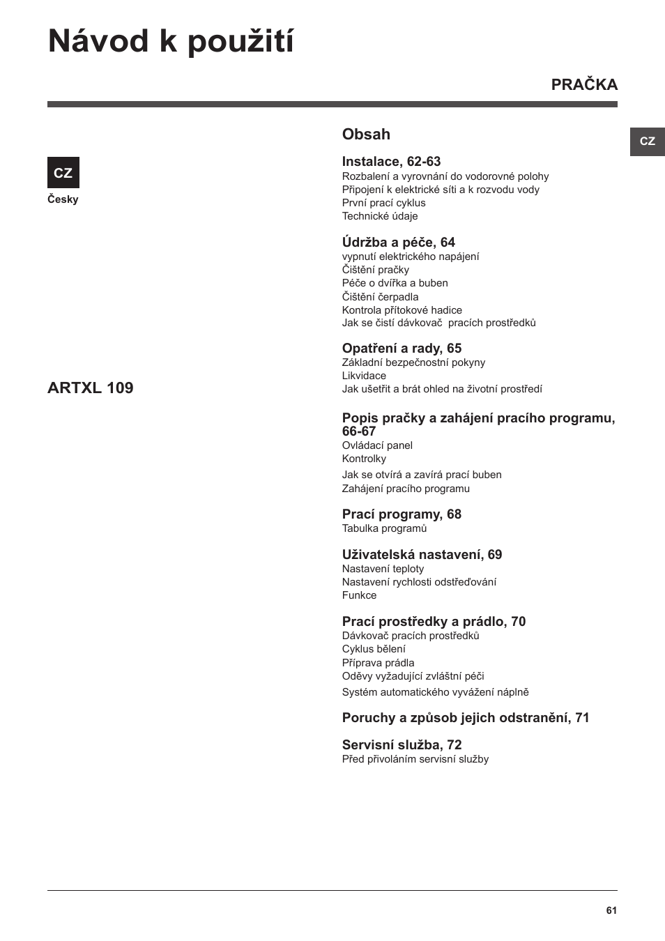 Hotpoint Ariston ARTXL 109 User Manual | Page 61 / 72