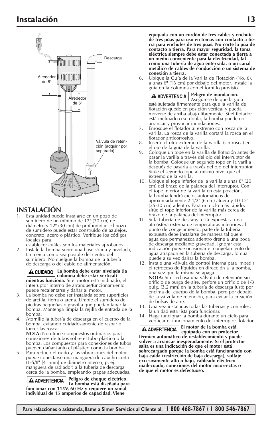 Instalación 13, Instalación | Simer Pumps 5023SS User Manual | Page 13 / 16