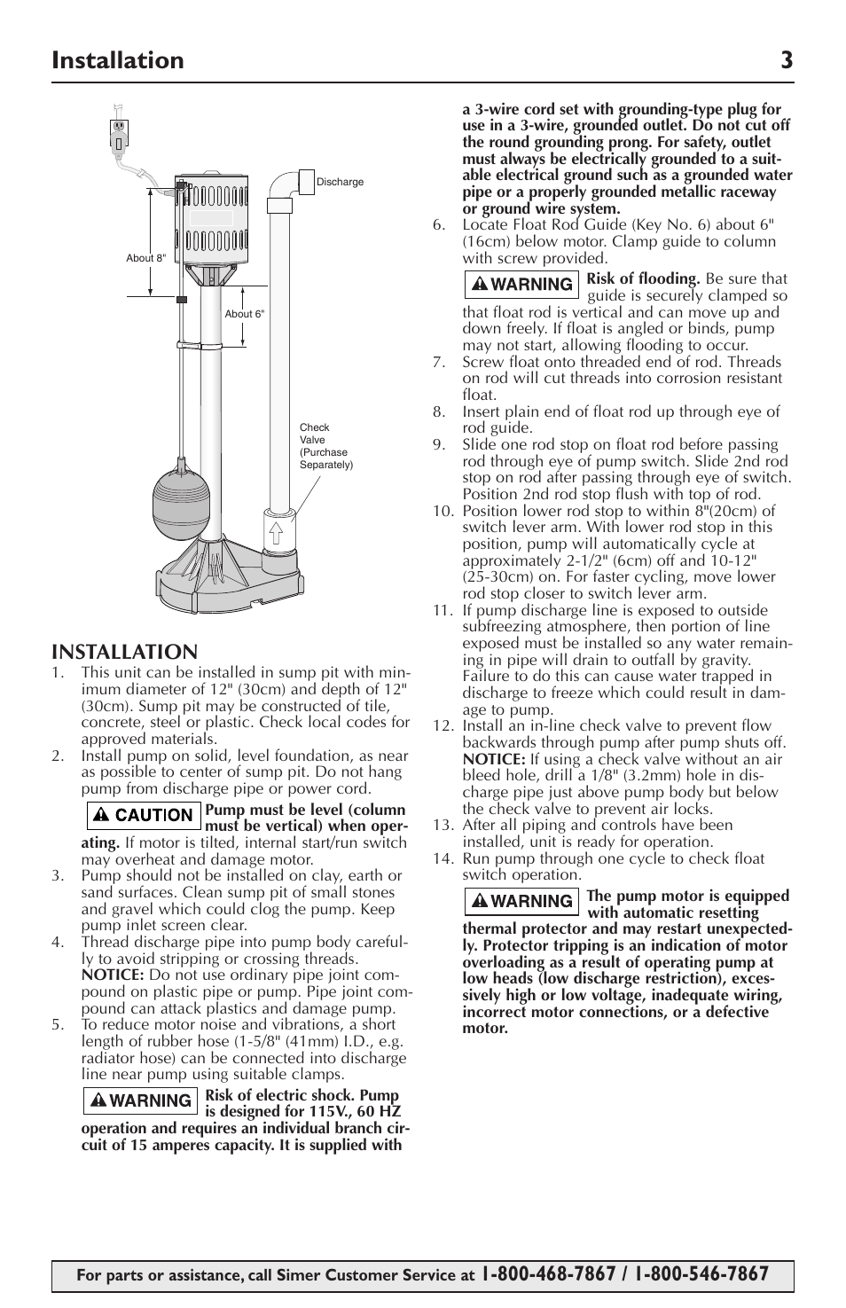 Installation 3 | Simer Pumps 5023SS User Manual | Page 3 / 16